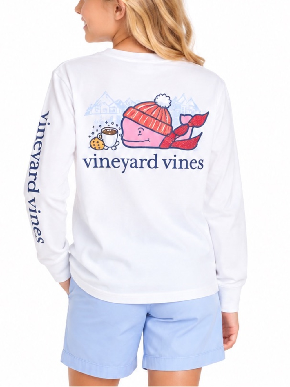Vineyard Vines Girls Long Sleeve Holiday Whale Hot Cocoa Graphic Shirt SZ LG EUC